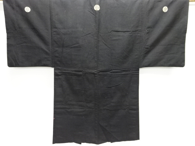 JAPANESE KIMONO / ANTIQUE MENS COTTON HAORI / THREE CRESTS